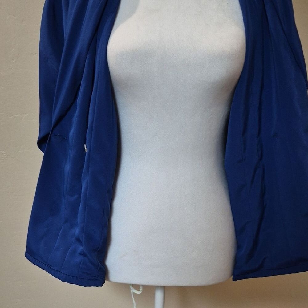Vintage Marlis 80s Padded Shoulder Blouse Royal Blue Wrap Top Petite Small PS 90 - Picture 7 of 13
